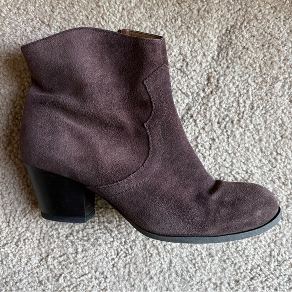 Lucky Brand Size 7.5 Brown Suede Leather Ankle Boots Booties Block Heel - Picture 1 of 8